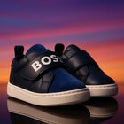Boys Navy Blue Logo Trainers, 1, hi-res