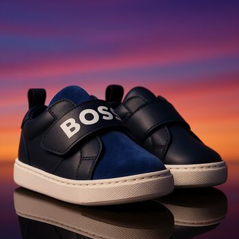 Boys Navy Blue Logo Trainers