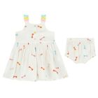 Younger Girls White Embroidered Bow Dress Set, 1, hi-res