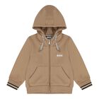 Younger Boys Beige Logo Hooded Zip Up Top, 2, hi-res
