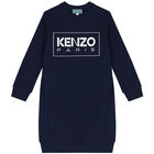 Girls Navy Blue Logo Sweatshirt Dress, 1, hi-res