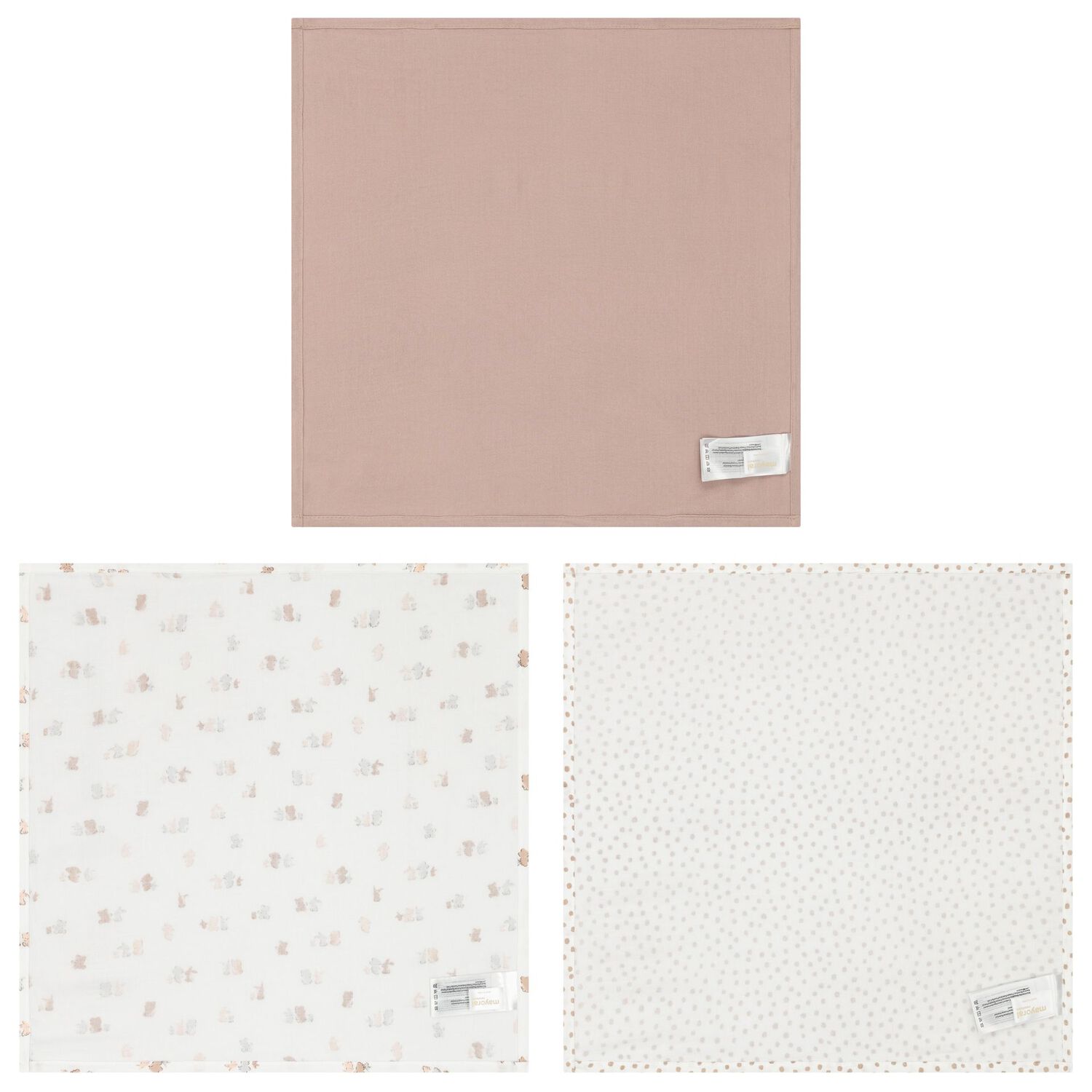 White & Beige Baby Muslin Swaddles (3-Pack), 1, hi-res