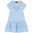Girls Blue Logo Dress, 1, hi-res
