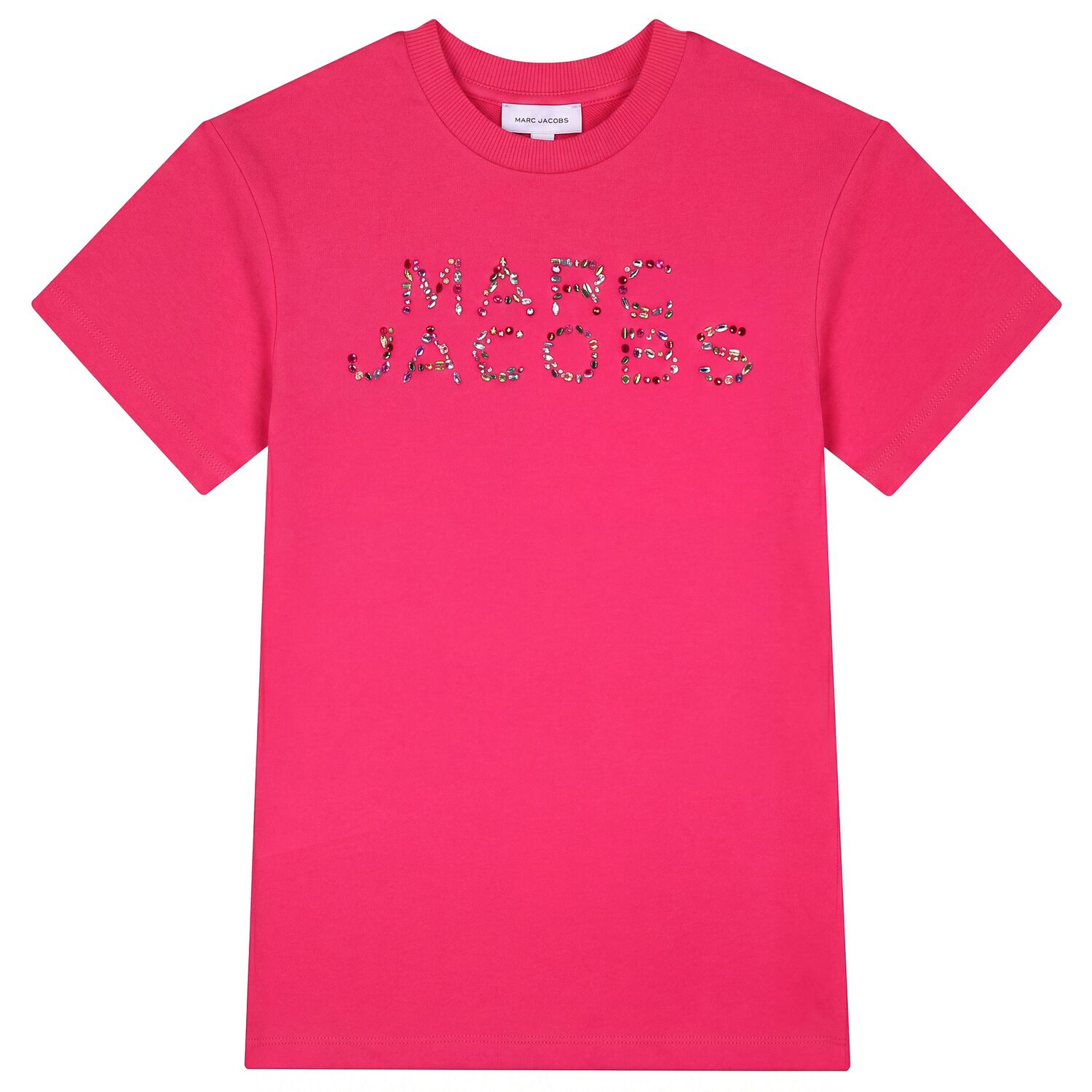 Girls Pink Embellished Logo Dress, 1, hi-res