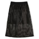 Girls Black Logo Sequin Mesh Midi Skirt, 1, hi-res