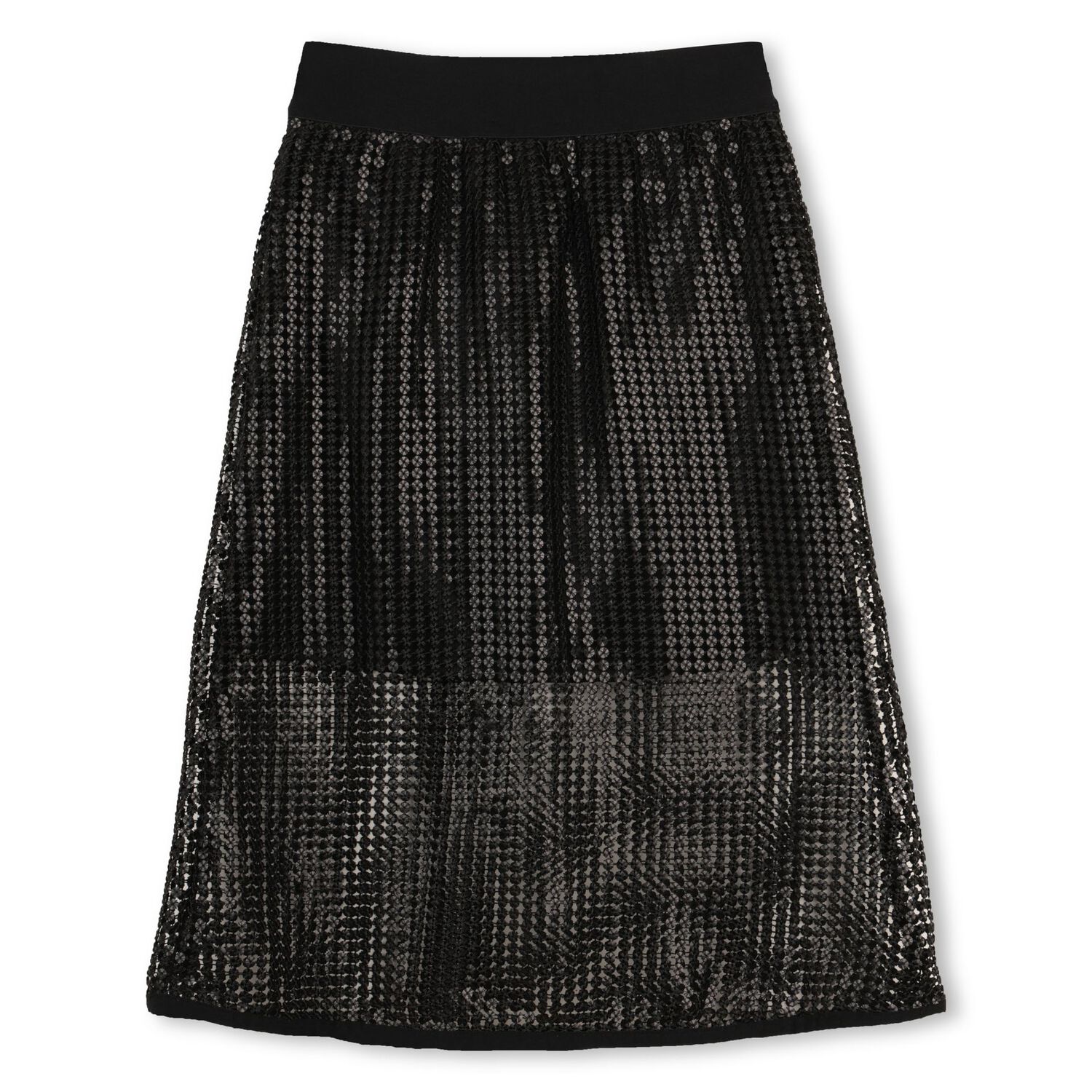Girls Black Logo Sequin Mesh Midi Skirt, 1, hi-res
