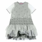 Girls Silver & Grey Lace Dress, 1, hi-res