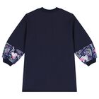 Girls Navy Blue Sequin Sweatshirt Dress, 1, hi-res