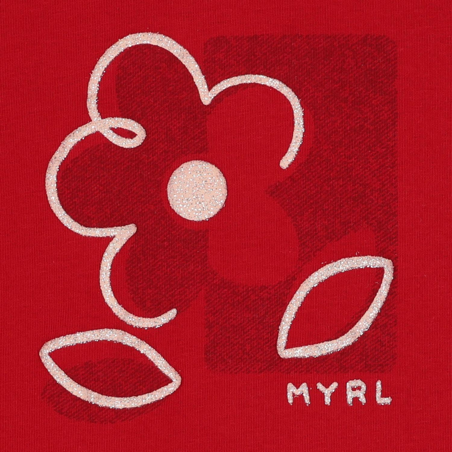 Younger Girls Red Flower Long Sleeve Top, 3, hi-res