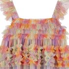 Girls Multi-Coloured Tulle Ruffle Tie-Dye Dress, 1, hi-res