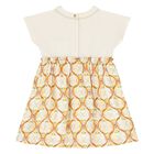 Younger Girls Ivory & Beige Logo Dress, 1, hi-res