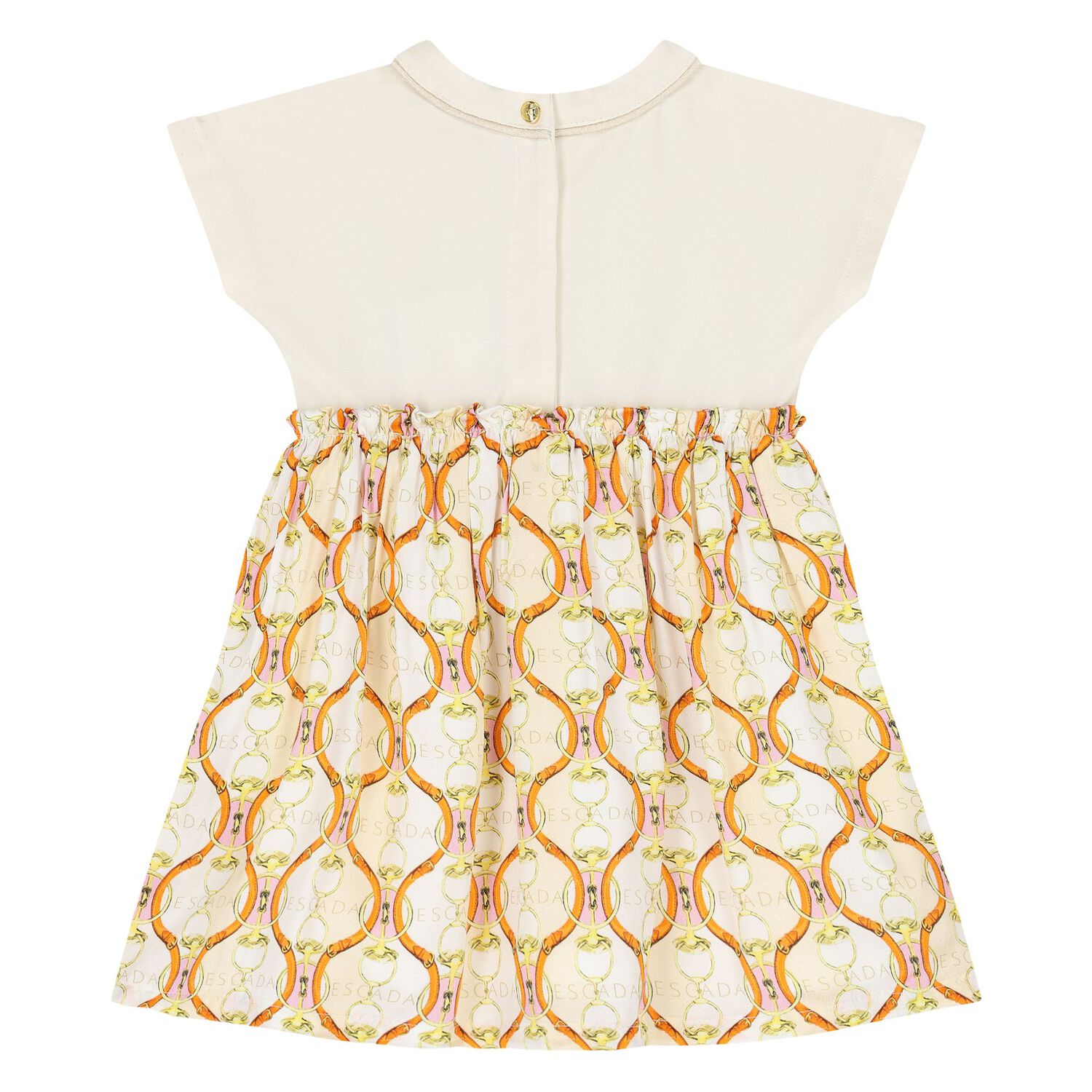 Younger Girls Ivory & Beige Logo Dress, 1, hi-res