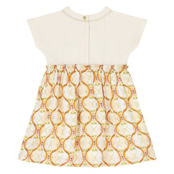 Younger Girls Ivory & Beige Logo Dress