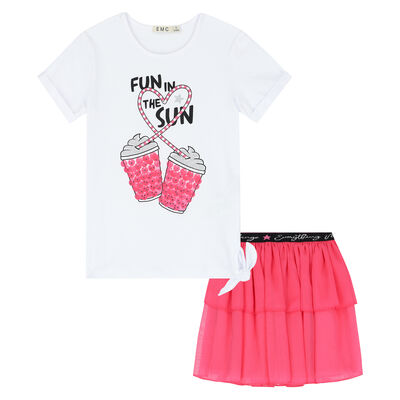 Girls White & Pink Skirt Set