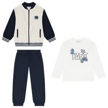 Boys White, Grey & Navy Blue Tracksuit Set (3 Piece)
