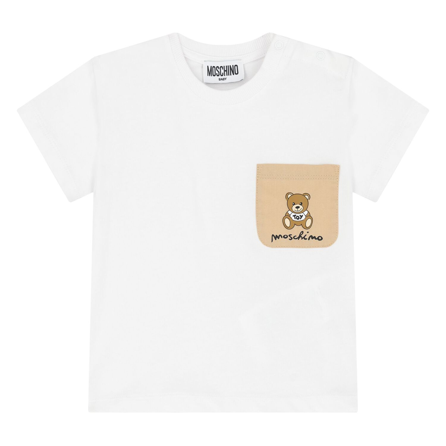 Younger Boys White & Beige Teddy Bear Logo Shorts Set, 1, hi-res