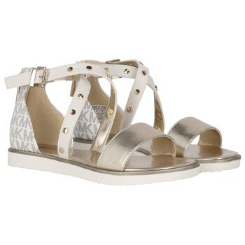 Girls Beige & Gold Logo Sandals