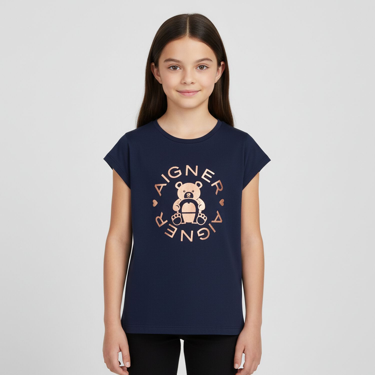 Girls Navy Bear Logo T-Shirt, 2, hi-res image number null
