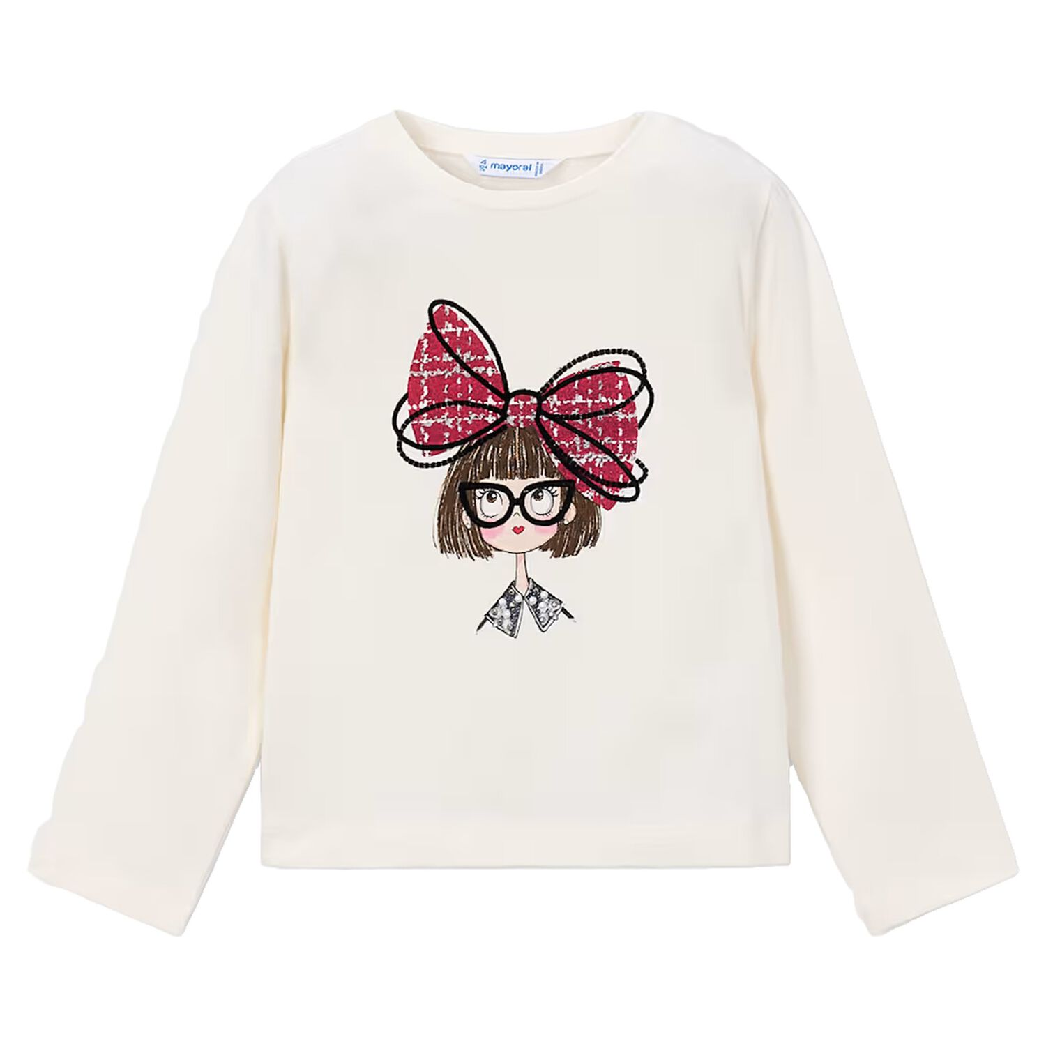 Girls Ivory Long Sleeve Top, 1, hi-res
