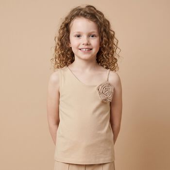 Girls Gold Rose Applique Top