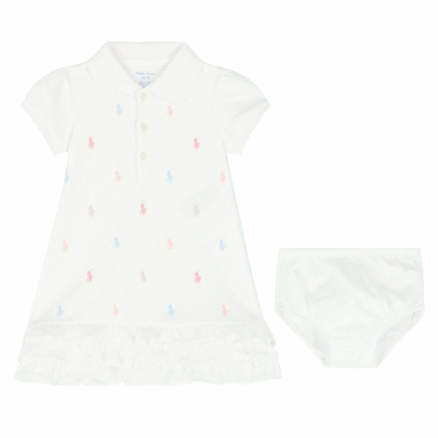 Baby Girls White Polo Dress Set, 2, hi-res