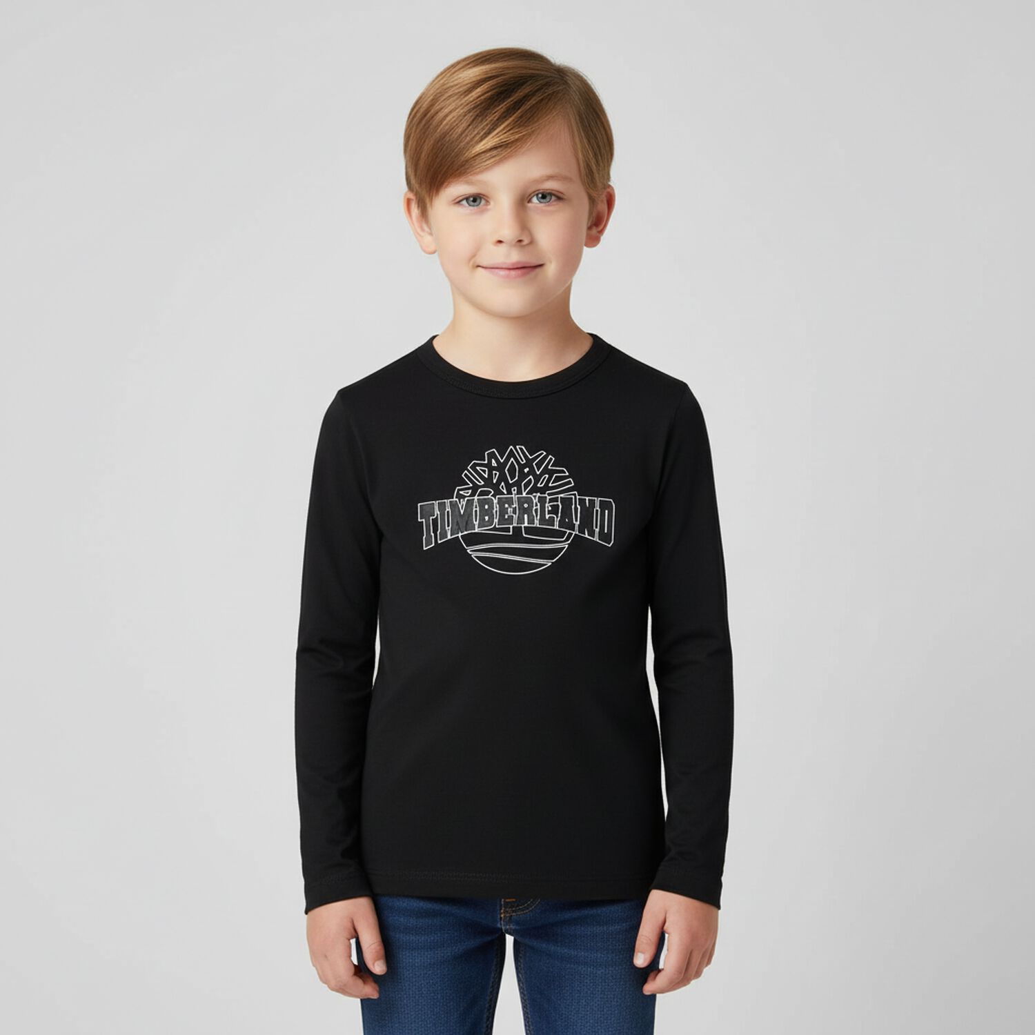 Boys Black Logo Long Sleeve Top, 1, hi-res