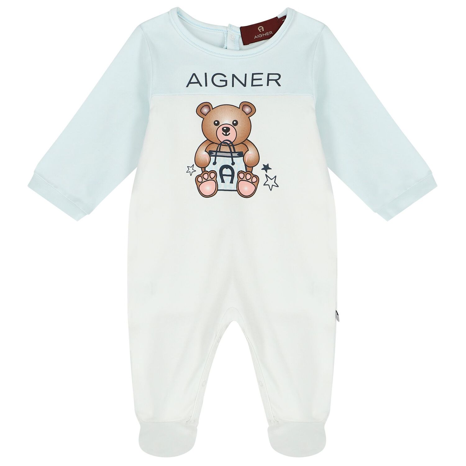 Baby Boys White & Blue Logo Babygrow Set, 1, hi-res