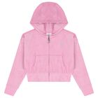 Girls Pink Embellished Logo Hooded Zip Up Top, 1, hi-res