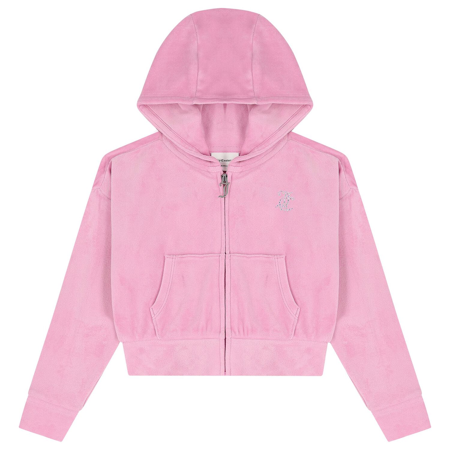 Girls Pink Embellished Logo Hooded Zip Up Top, 1, hi-res