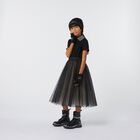 Girls Black Crystal Logo Tulle Dress, 1, hi-res