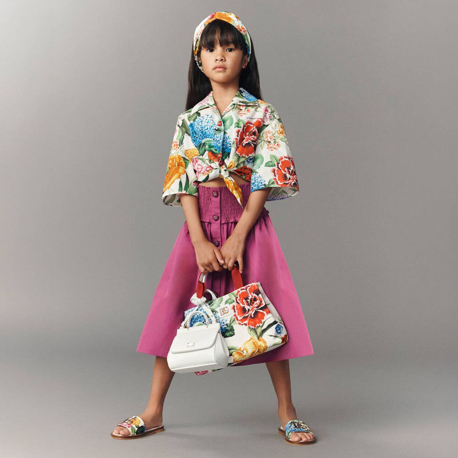 Girls White Floral Tote Bag, 1, hi-res