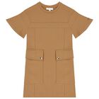 Girls Beige Logo Dress, 2, hi-res
