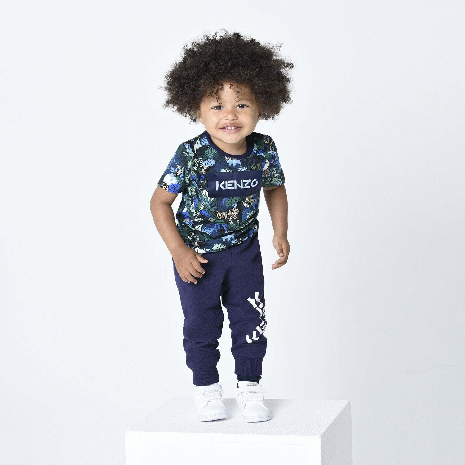 Younger Boys Navy Blue Logo Joggers, 1, hi-res