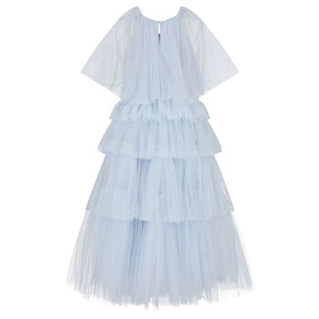 Girls Blue Tiered & Sequinned Tulle Dress