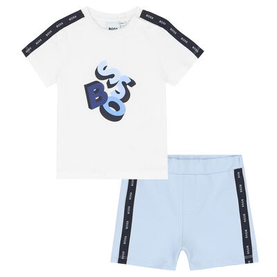 Baby Boys White & Blue Shorts & T-Shirt Set