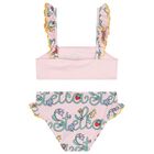 Girls Pink Logo Flower Bikini, 1, hi-res