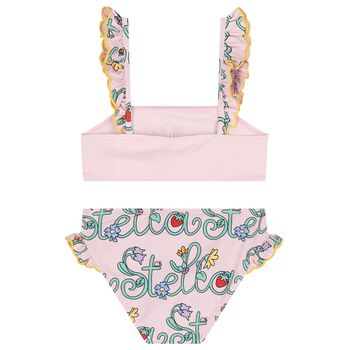 Girls Pink Logo Flower Bikini
