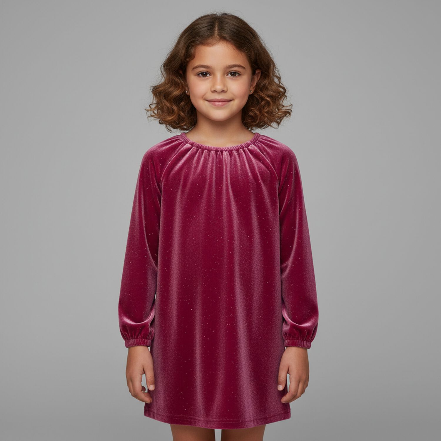 Girls Pink Sparkly Velour Dress, 1, hi-res image number null
