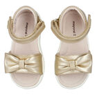 Younger Girls Gold Bow Sandals, 1, hi-res
