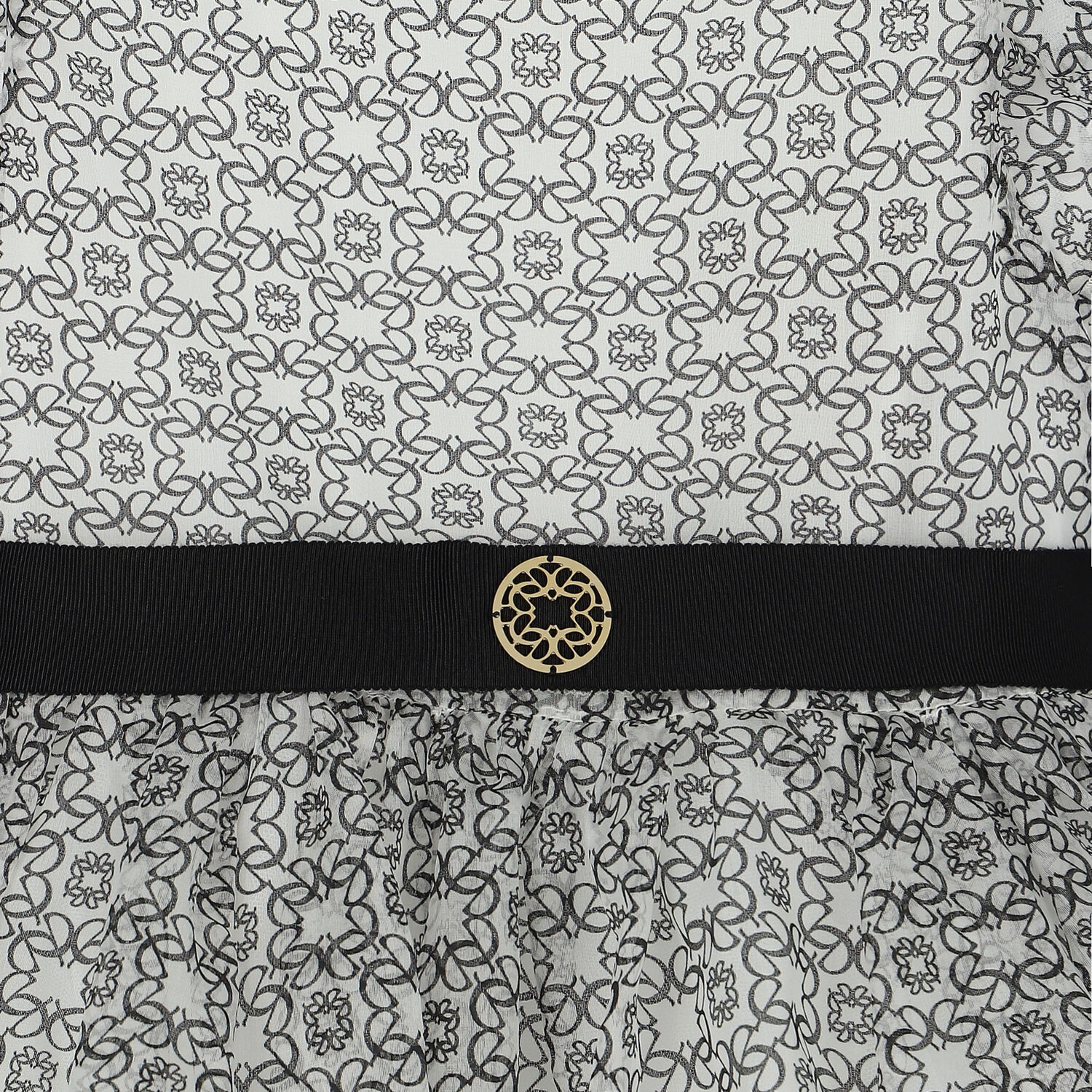 Girls Ivory & Black Logo Silk Organza Dress, 1, hi-res