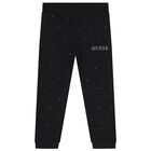 Girls Black Embellished Logo Joggers, 1, hi-res