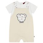 Baby Boys White & Beige Teddy Bear Romper, 1, hi-res