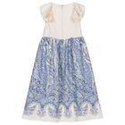 Girls Ivory & Blue Floral Paisley Dress , 1, hi-res