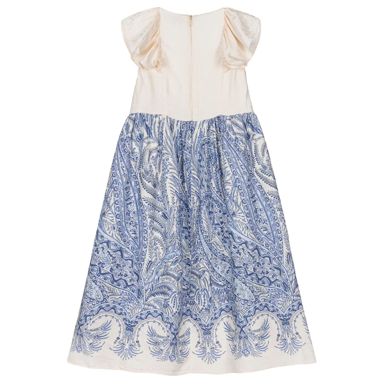 Girls Ivory & Blue Floral Paisley Dress , 1, hi-res
