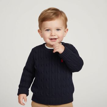Navy Blue Logo Cable Baby Knit Jumper
