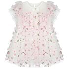 Girls White & Pink Tulle Flowers Dress, 4, hi-res