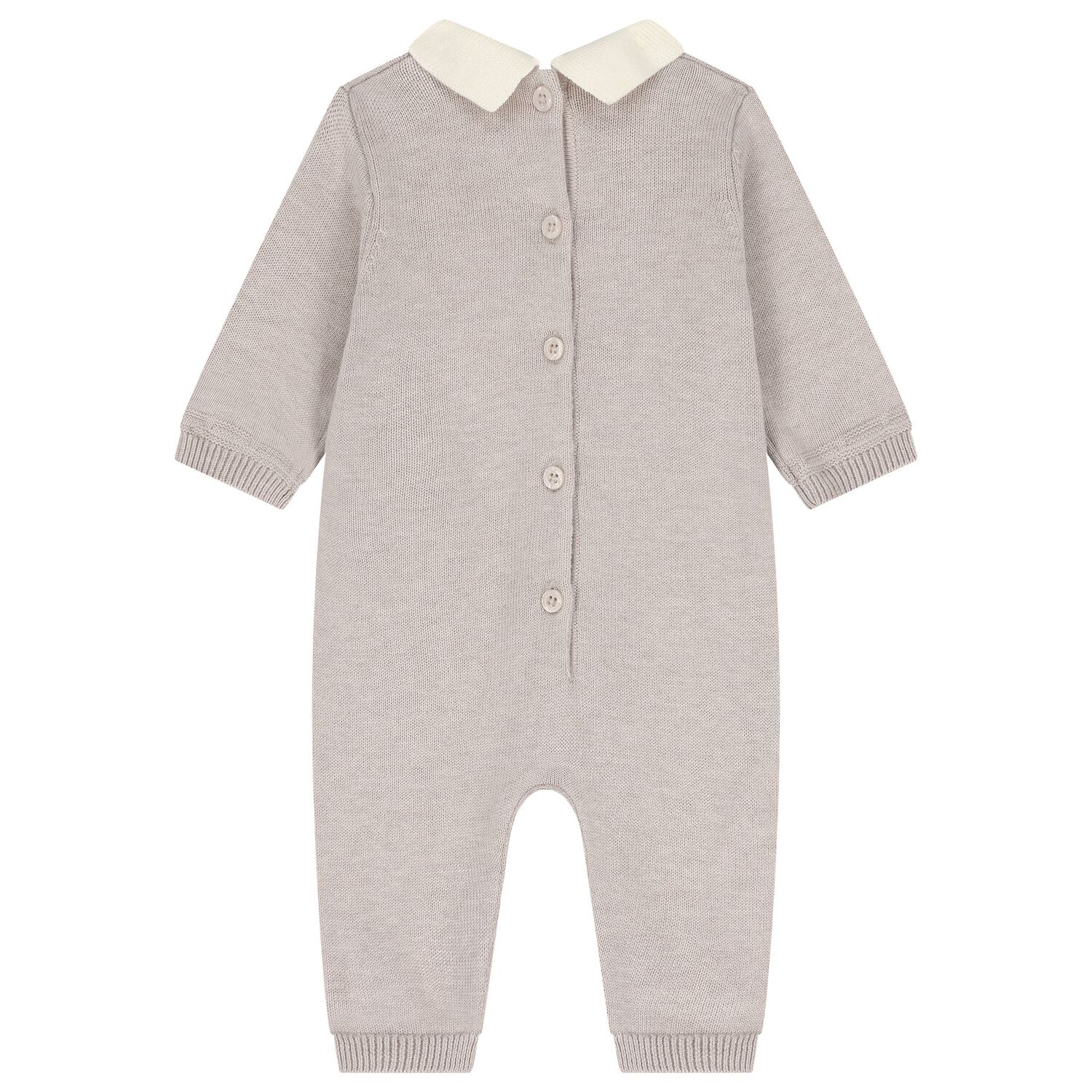 Baby Boys Beige Knitted Romper, 1, hi-res