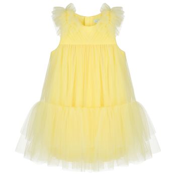 Girls Yellow Ruffled Tulle Dress