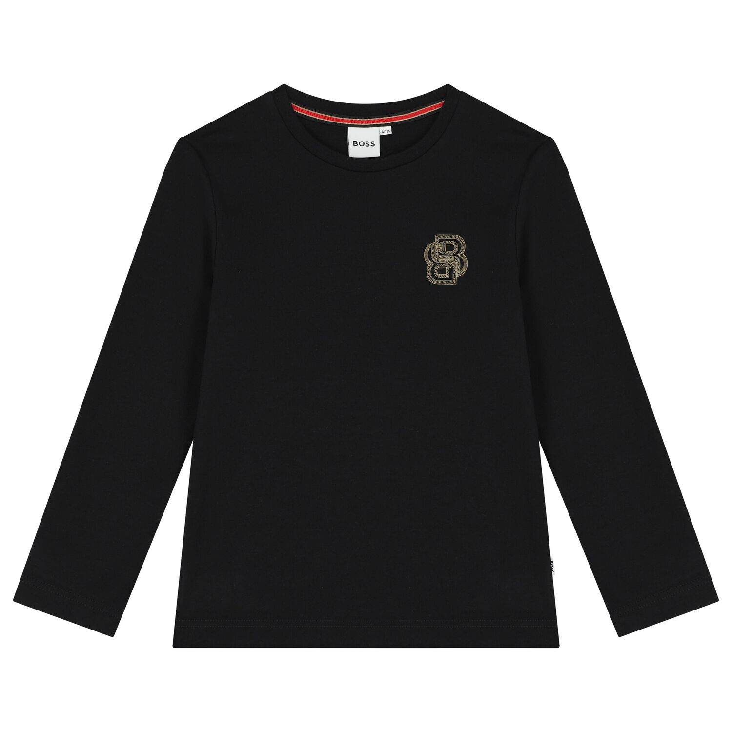 Boys Black Logo Long Sleeve Top, 1, hi-res