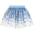 Girls White & Blue Butterfly Skirt Set, 1, hi-res